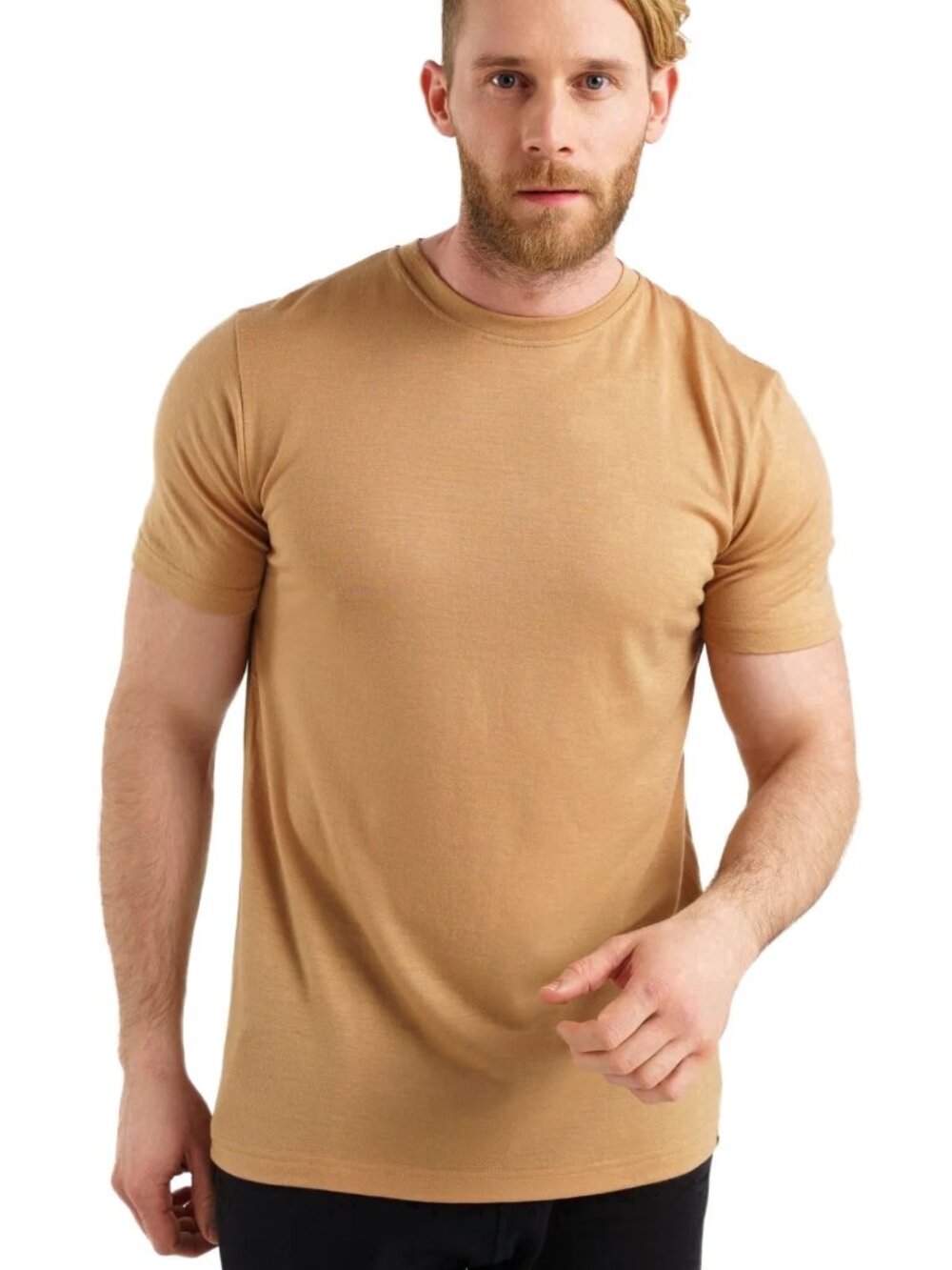 Merino.tech Men’s 100% Merino Wool T Shirt, Camel